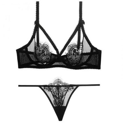 Sheer Lace Bralette & Panty Set - Adjustable Straps, Soft Mesh for Bedroom Romance